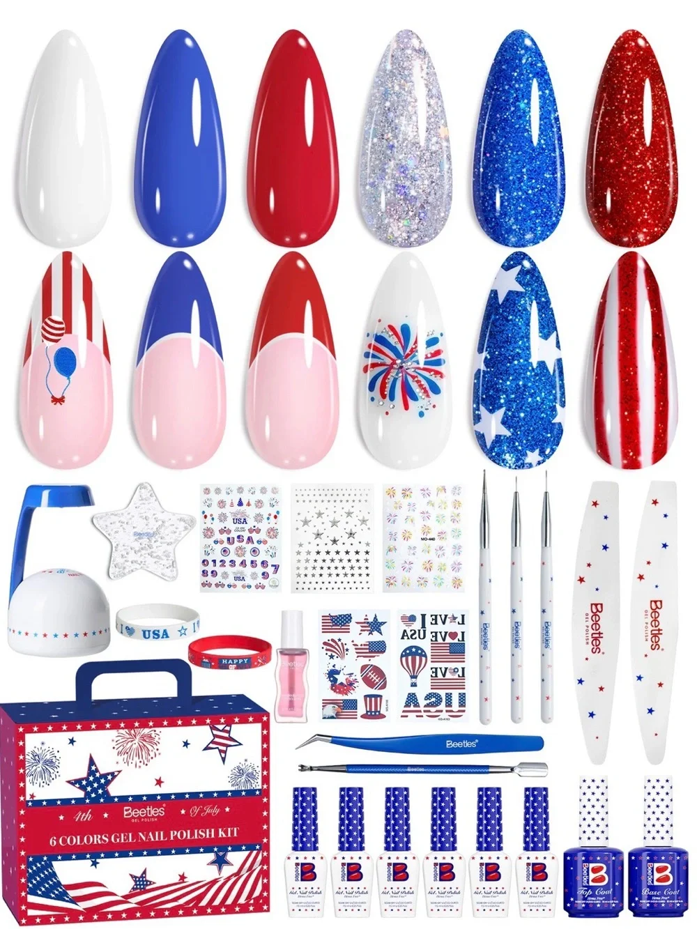Beetles 4th of July Nails Hema-free Gel Kit With UV Nail Lamp